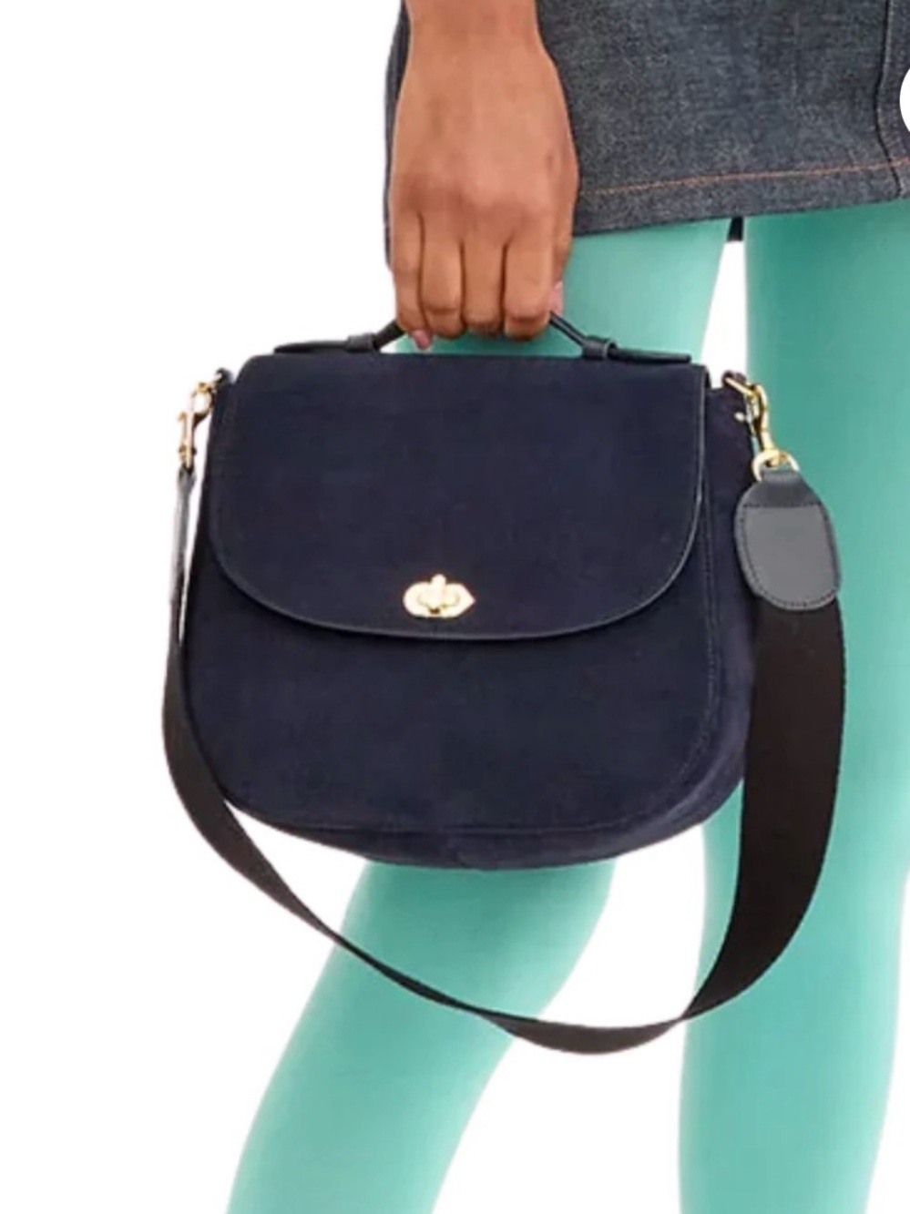 CLARE V TURNLOCK LOUIS W/ TOP HANDLE IN NAVY SUEDE